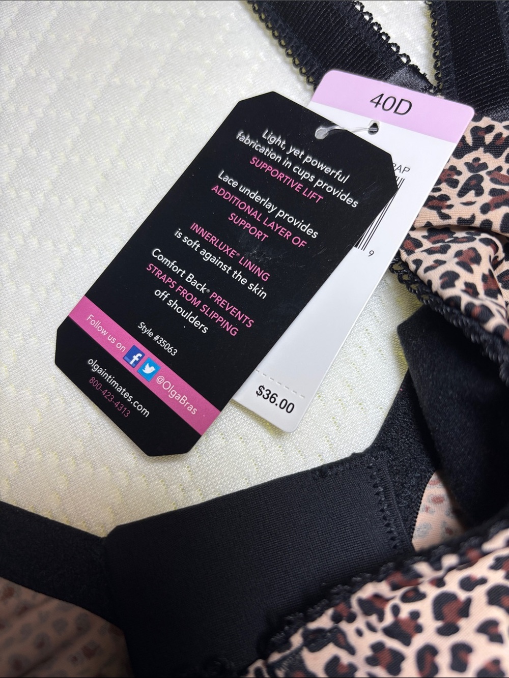 Olga Leopard Print Underwire Bra with Black Lace Trim - Picture 3 of 15